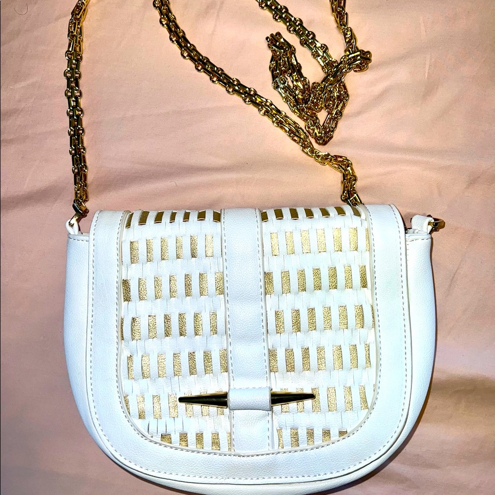 Bebe white leather and gold purse. Perfect condition!!